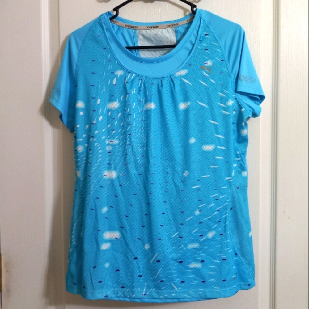 Puma Women's XL Teal Short Sleeve Sport Workout Shirt Mesh with tank shell